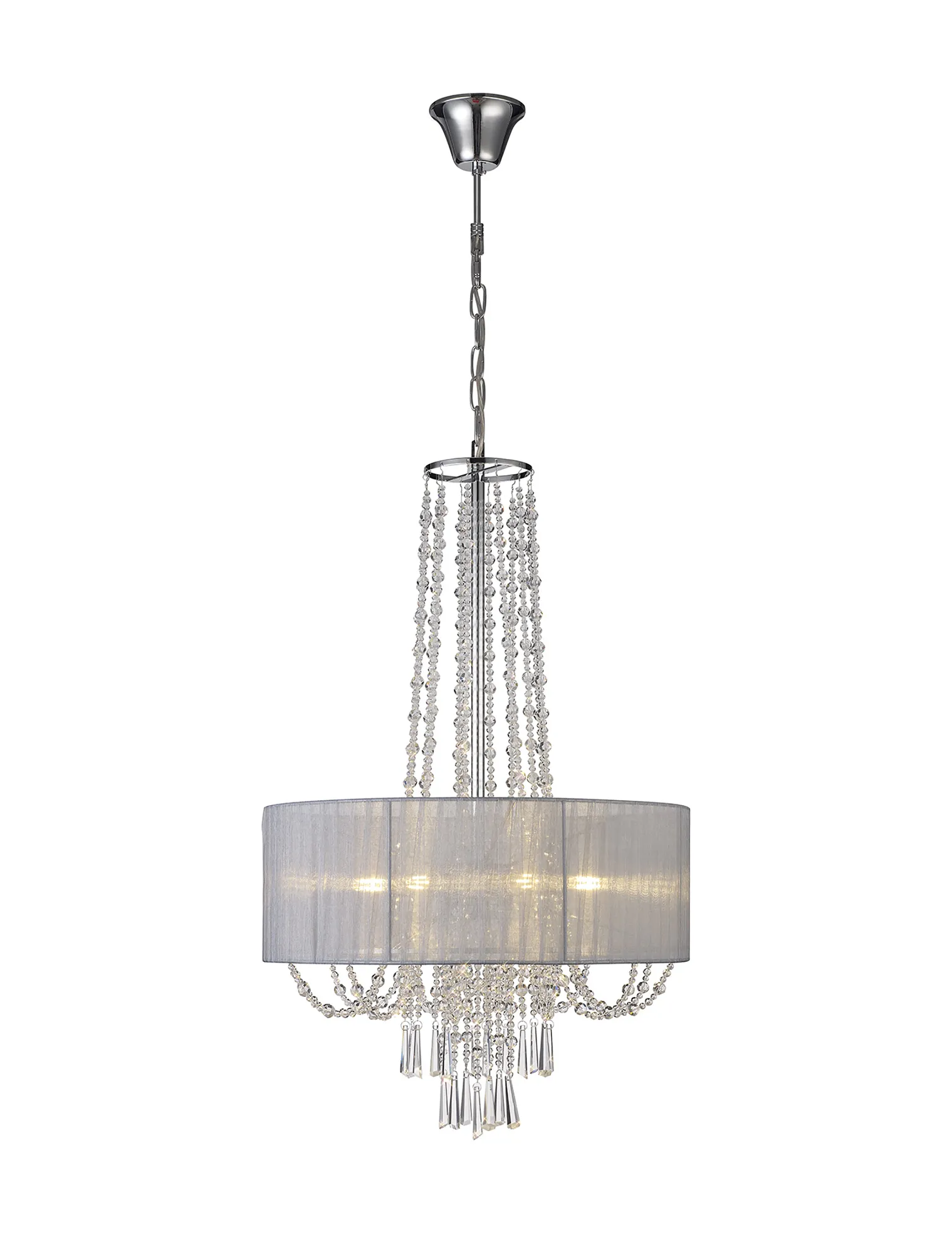 Freida Polished Chrome-Grey Crystal Ceiling Lights Diyas Shaded Crystal Fittings